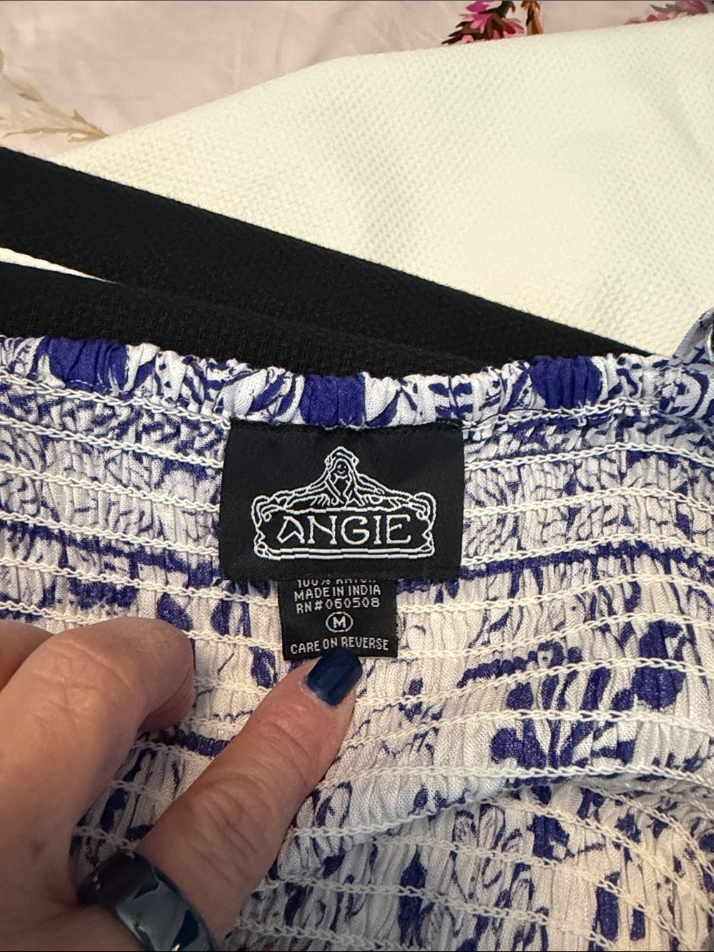 Angie Blue and White Printed Maxi Dress with Spaghetti Straps - Picture 7 of 9